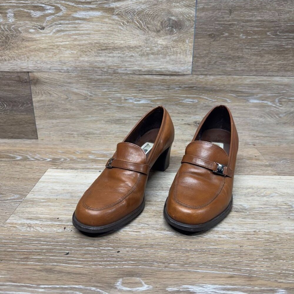 Etienne Aigner Napoleon Brown Leather Slip On Heels Women's Size 7